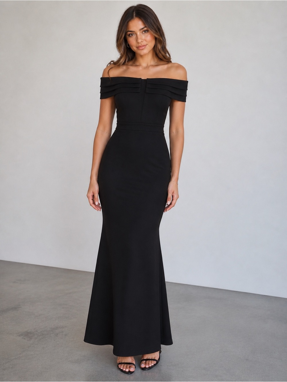 Windsor Black Off-Shoulder Bodycon Maxi Dress XS Elegant Formal